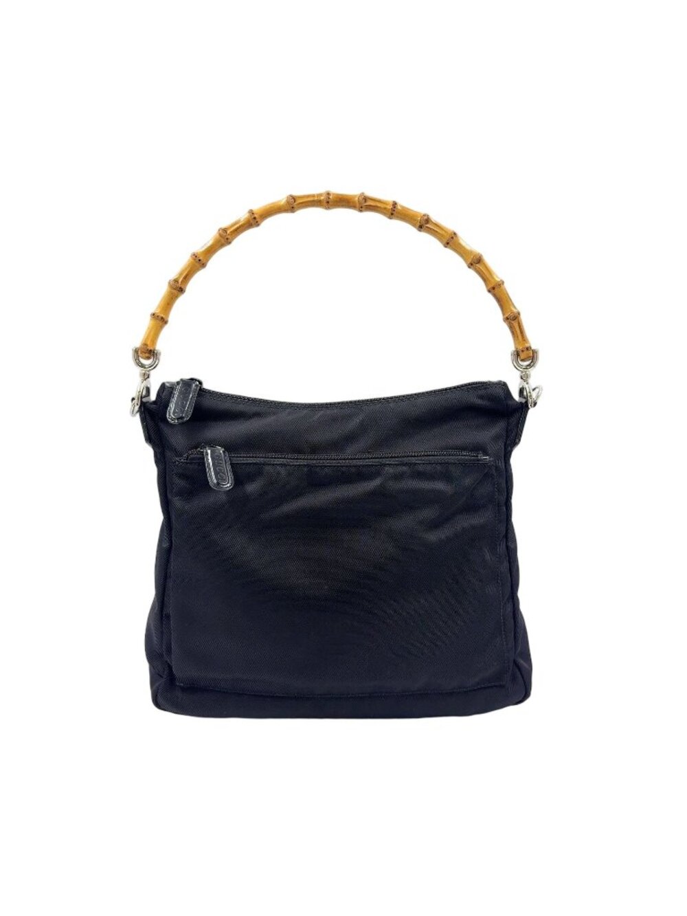 Gucci Bamboo Leather Canvas Black Handbag Silver